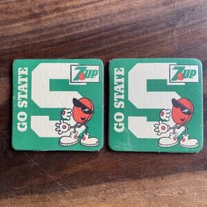 2 Vintage 80s 7 Up Michigan State University MSU Go State Drink Coaster 4 Pk New